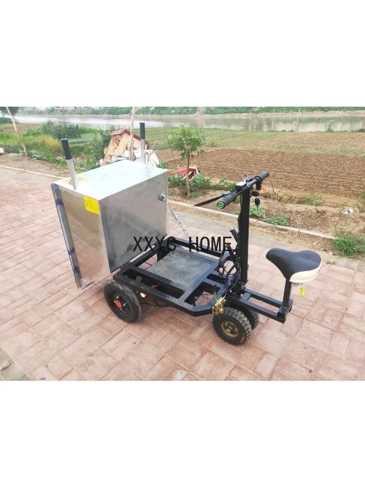 GY Electric Stainless Steel Breeding Manure Pulling Tricycle Upside down Donkey Pulling Feed Electric Trolley Gray Hopper