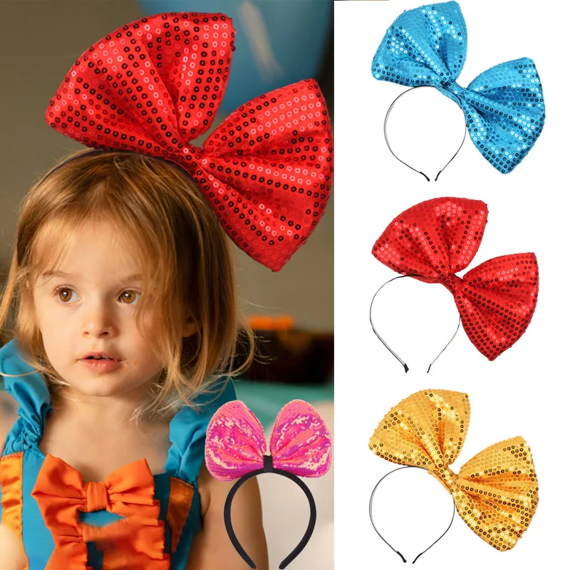 Fashion Mermaid Disney Headband Kid Summer 7''Bow Metallic Big Bow Headband Headwear Girls Festival Party DIY Hair Accessories