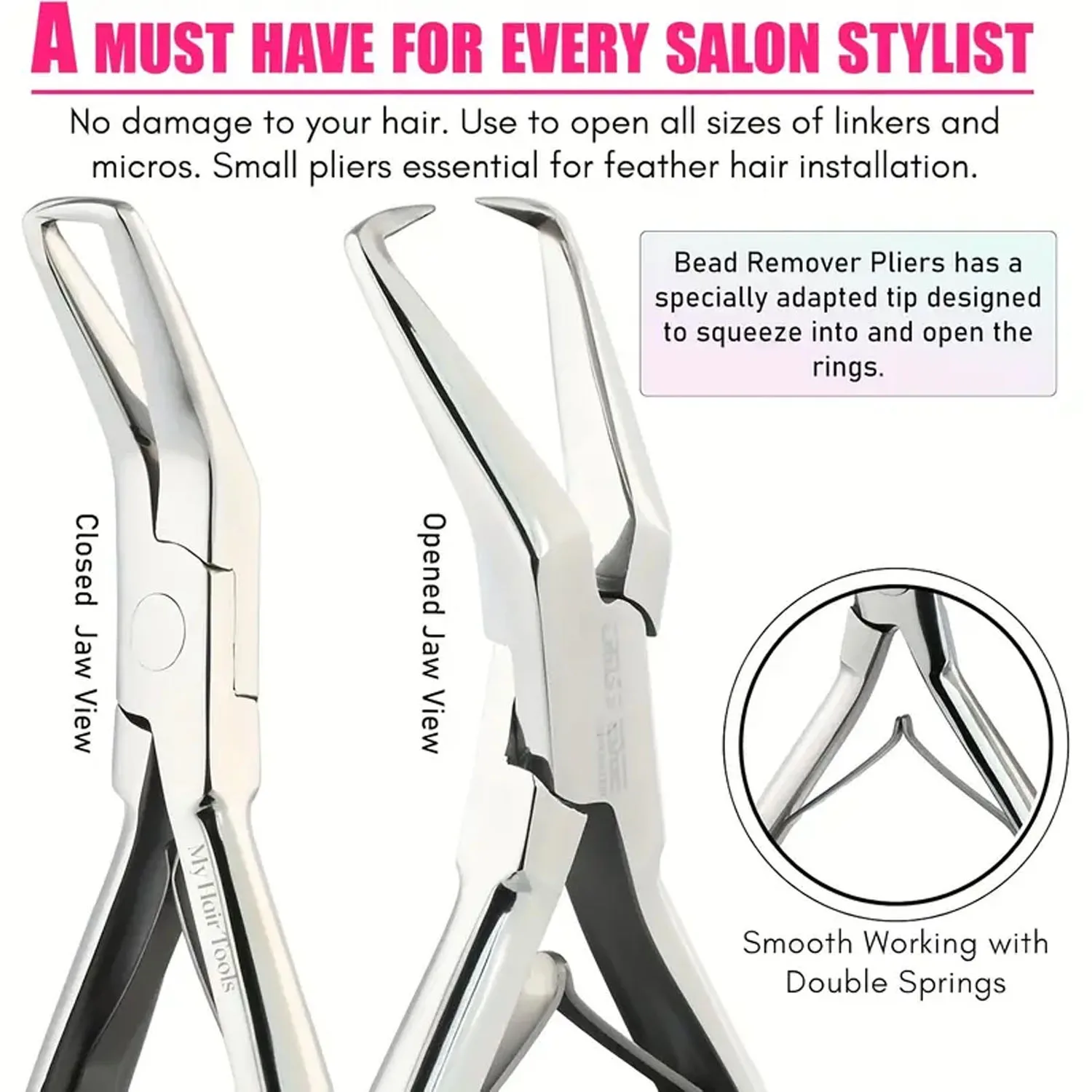 

5.5 Inch Hair Extension Tools Silver Microlink Bead Remover Plier Micro Ring Beads Opener for Hair Extensions Removal