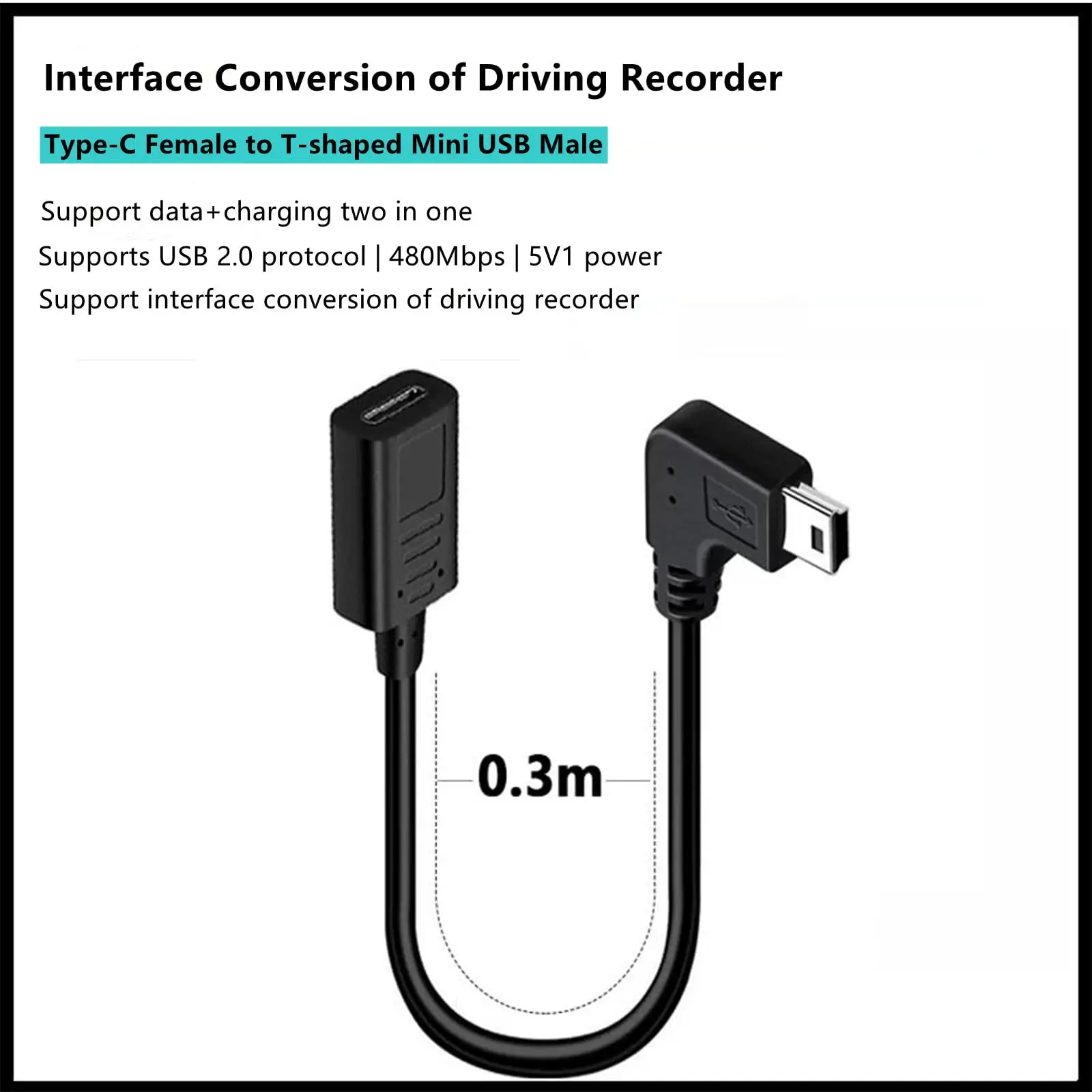 USB Adapter USB Type C to Mini USB Right Angle 90° 0 M For PC Laptop Mobile Device