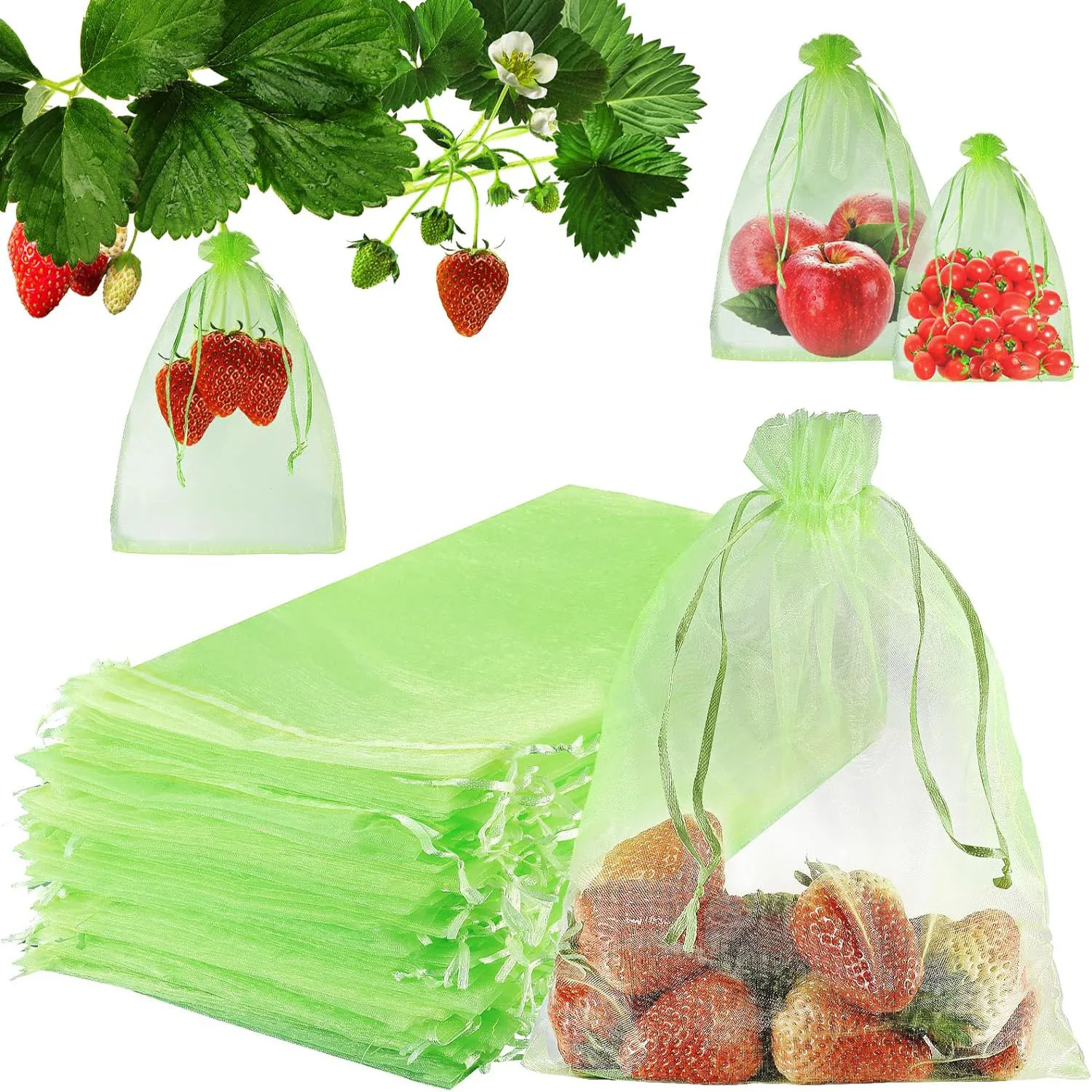 100pcs Fruit Protection Net Bags Pest Control Anti-Bird Netting Strawberry Mesh Bag Vegetable Netting Cover Gardening Tool