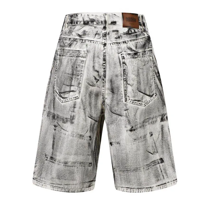 Hi Street Graffiti Printed Denim Shorts Printed Streetwear Washed Jeans Shorts For Male Multi Pockets