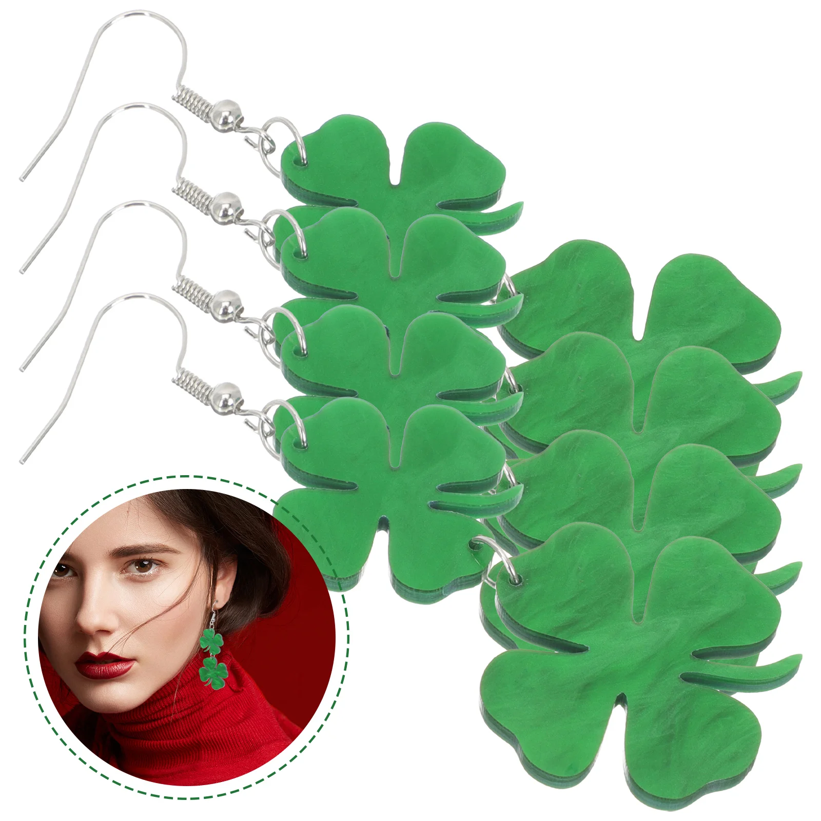 2 Pairs Pendant Four Leaf Earrings St Patricks Day Accessories Resin Danglers