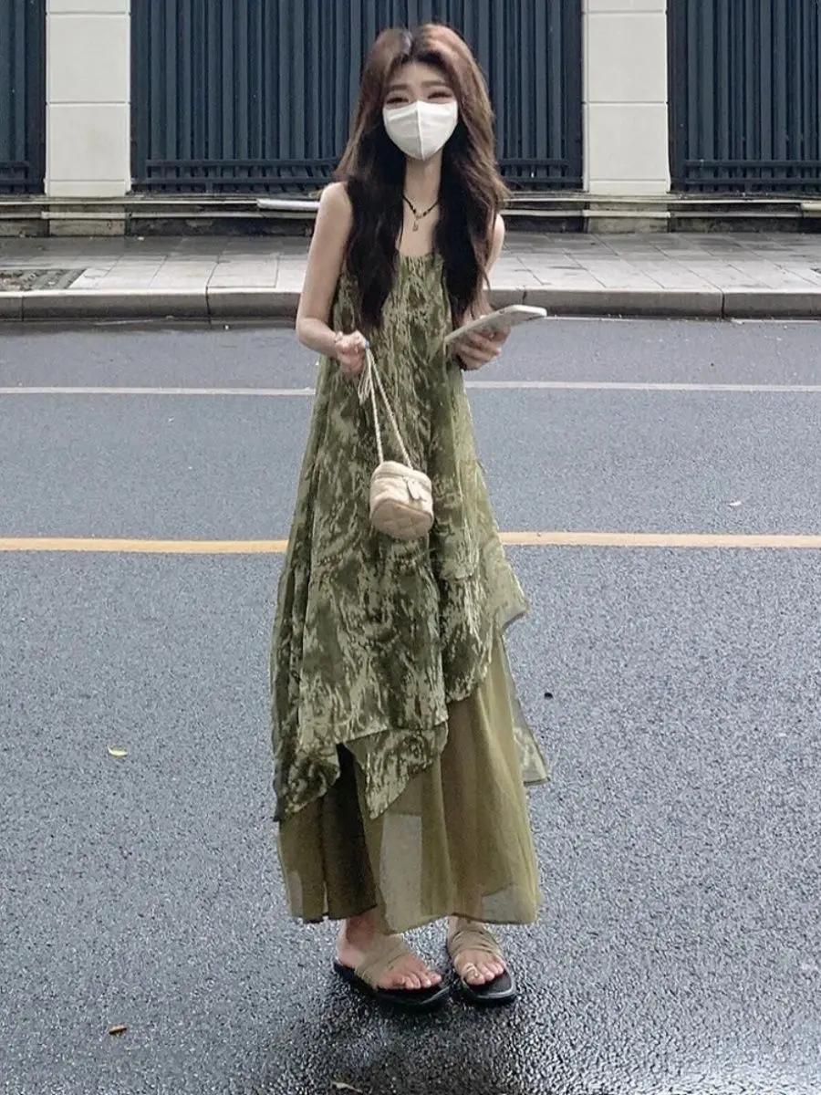 Gagarich New Chinese Style Cool Refreshing Dress Girls Wear Tea Break Women Summer Hot Irregular Tie Dye Vestidos