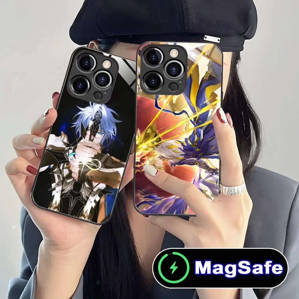 

Чехол для телефона Honkai Impact Phainon для iPhone 16, 15, 14, 13, 12, 11 Pro Max Plus Mini MagSafe, защитный чехол для смартфона из стекла