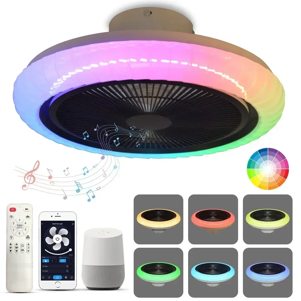 ventilador de teto inteligente com luz led tuya voz controle remoto lampada do teto rgb com alto falante bluetooth para iluminacao domestica 01