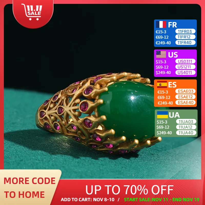 

Vintage Crown Ring Green Natural Stone Rhinestones Gold Color Luxury Brands Women'S Jewelry Accessories Valentine Day Gift 2025