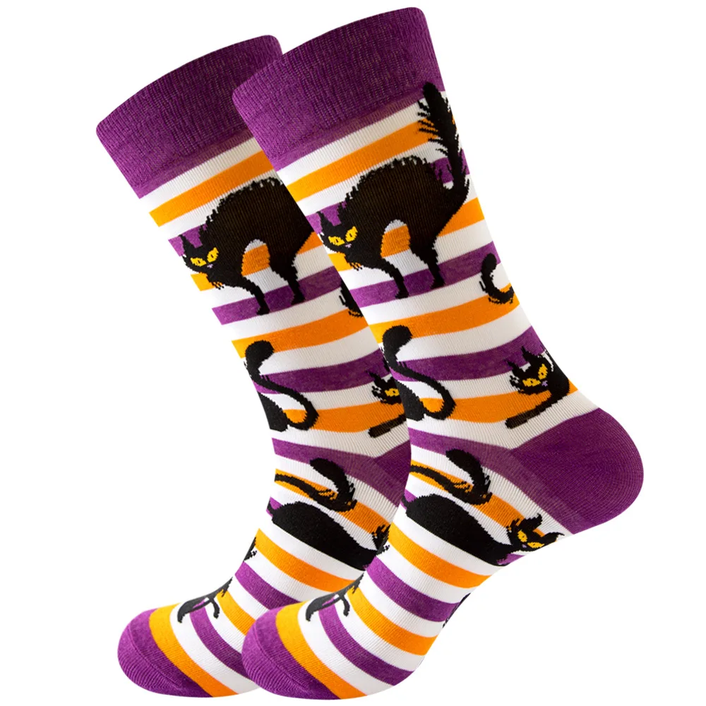 Halloween Witch Socks Comfortable Cotton Socks for Men and Women Bat Pumpkin Scarecrow Mid-calf Socks