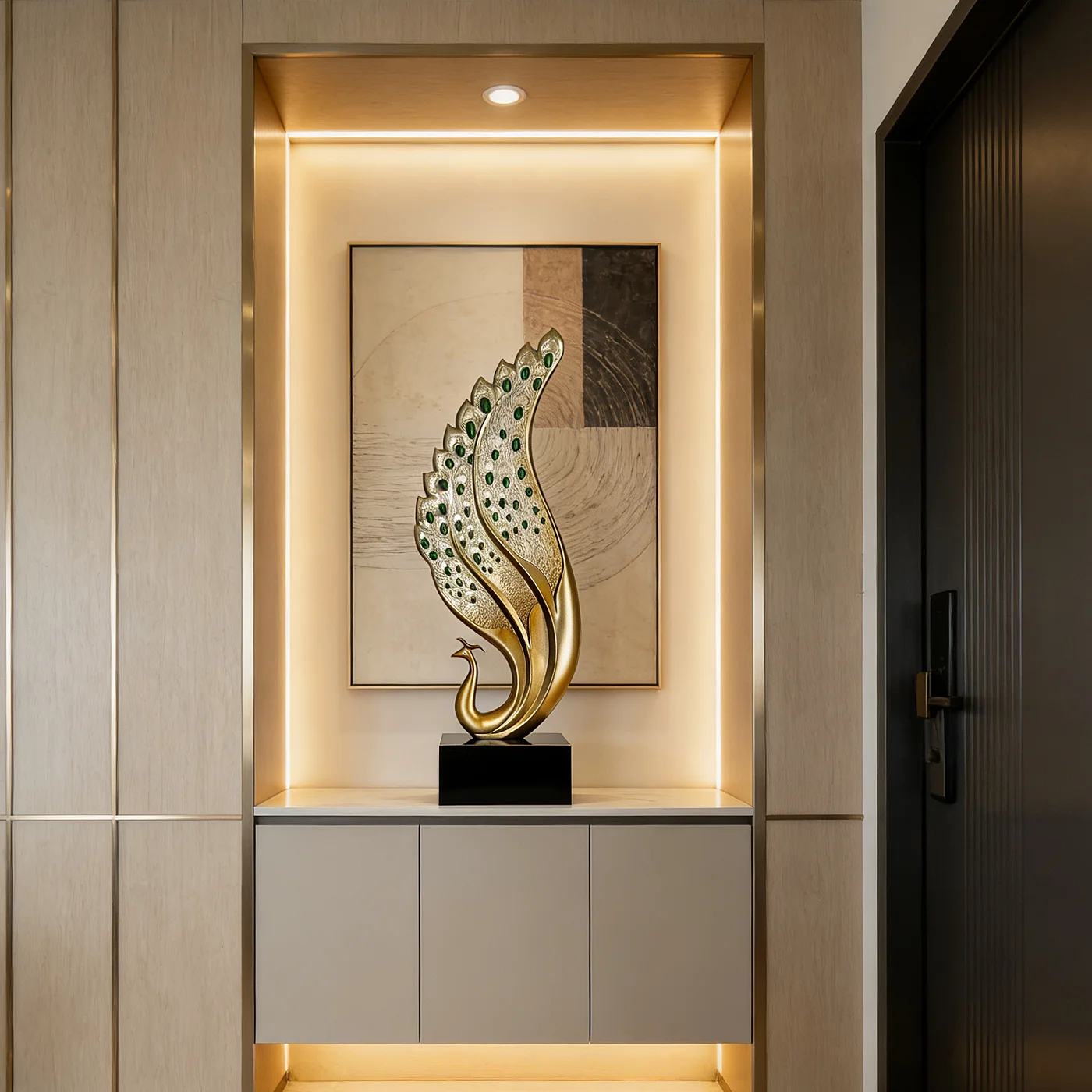 Factory Direct 2026 Peacock open screen abstract sculpture ornament modern simple living room entrance decoration Chinese light