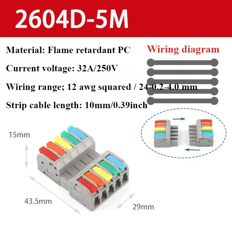 Wire Connectors 2604DT 2608T Docking Cable Conectors Fast Universal Wiring Compact Conductors Push-in Terminal Block LED SPL-223 image 6