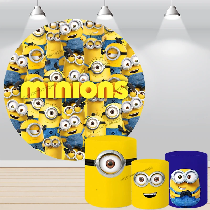 Whole Minions Round Party Backdrop Children Yellow Birthday Background Cover Photography Elastic Pedestal Banner Decoration