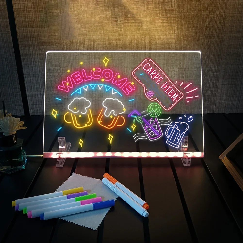 Transparent LED Acrylic Note Board Illuminated Dry Message Board With Stand Clipboard Message Board Replacement Parts