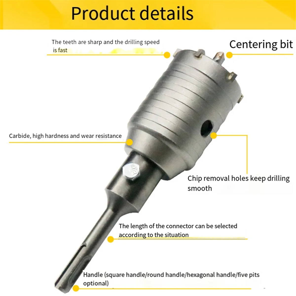 A002 60mm SDS Plus Hammer Drills Wall Hole Saw Drill Bit Set Cutter Tools Round Shank Drill Bit for Concrete Brick Stone
