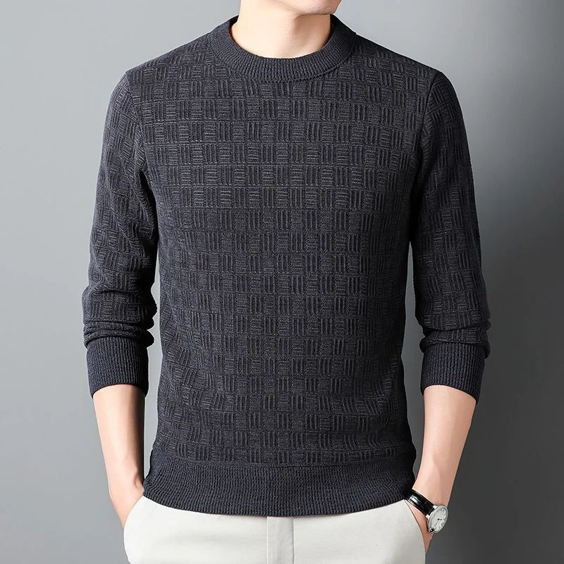 Pull en chenille à col polo pour hommes d\'âge moyen, haut chaud en tricot patchwork, bouton épais, sourire solide, faux deux pièces, coréen, hiver