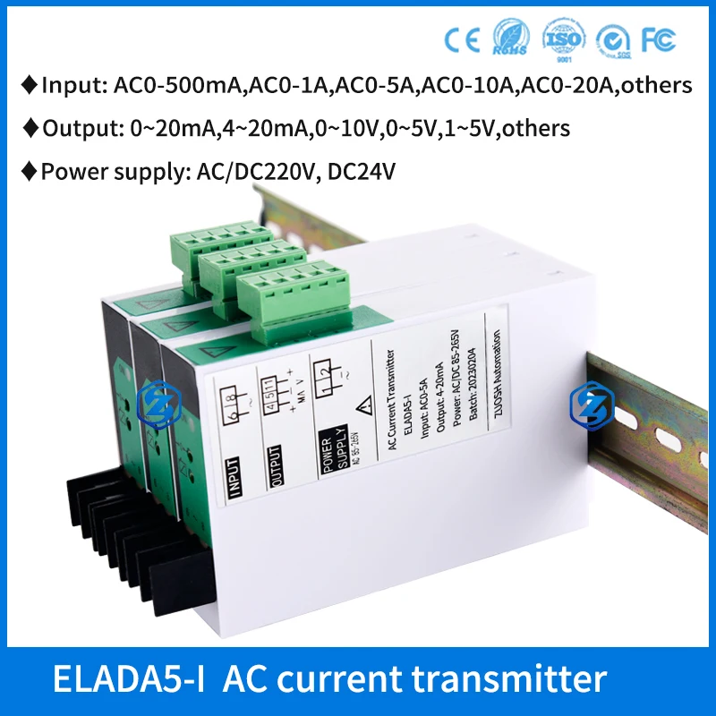 35mm DIN Rail AC Current Transmitter Transformer AC0-5A1A10A20A to 4-20mA AC Voltage Signal Isolated Current Transducer