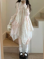 Asymmetrical Sweet Floral Kawaii Midi Dress Women Ruffles Patchwork Korean Party Dresses Female Casual Evening Beach Strap Dress
