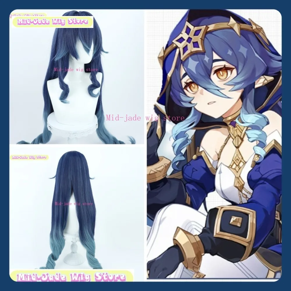 

Mid-jade Wig Store Genshin Impact Layla Cosplay Wig Anime Game Role-playing Halloween Party Costume Props Synthetic Hair