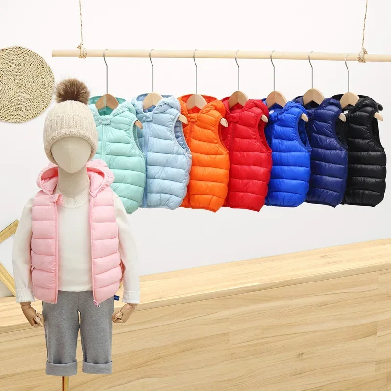 

Autumn Children Warm Down Vest Baby Cotton Waistcoat Kids Outerwear Vest Children Clothing Boys Girls Hooded Jackets Vest