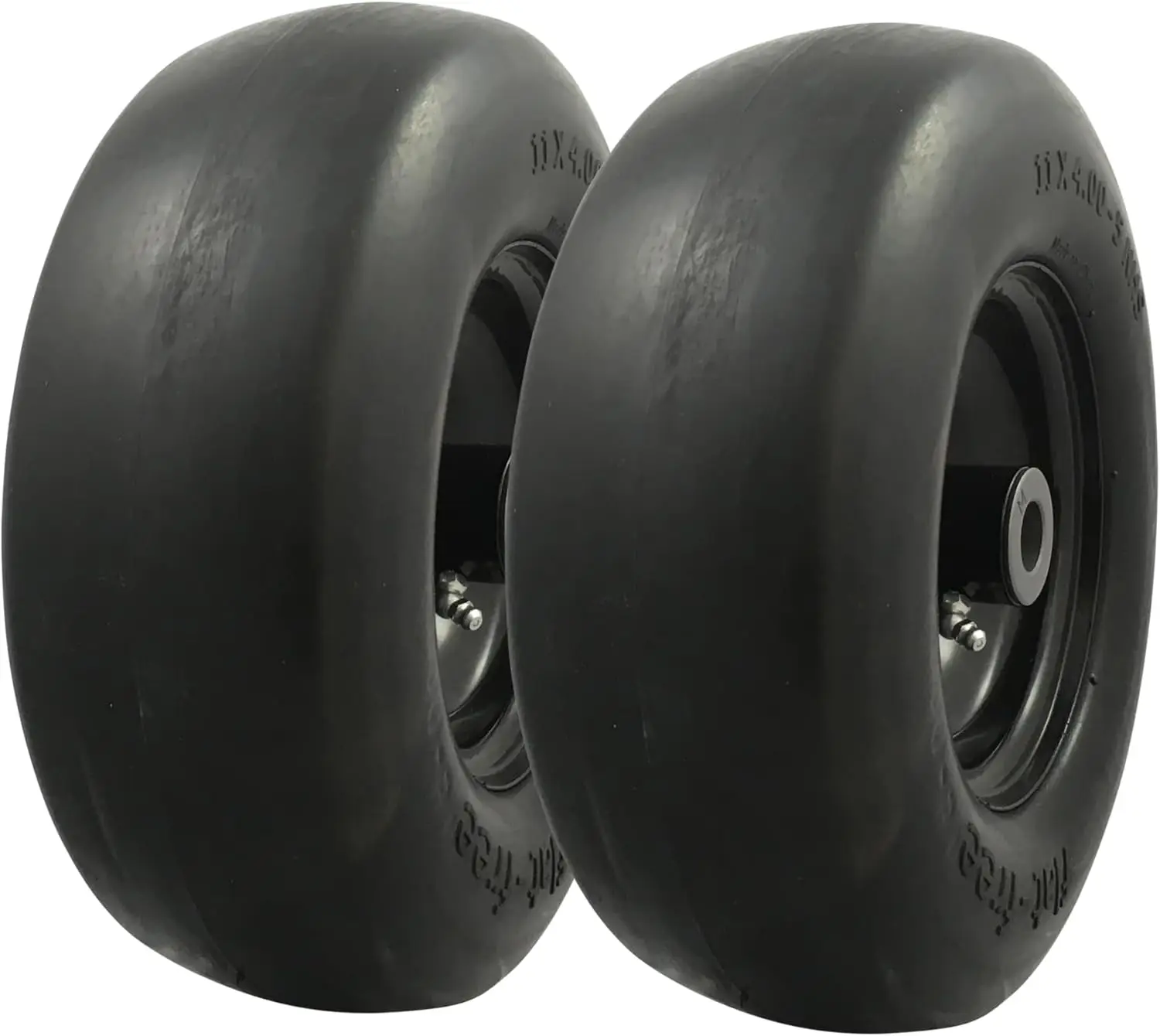 

Universal Fit Flat-Free 11x4.00-5 Tire and Wheel Assembly, Zero Turn Mower Replacement Tires with Adapter Kit, 2-Pack