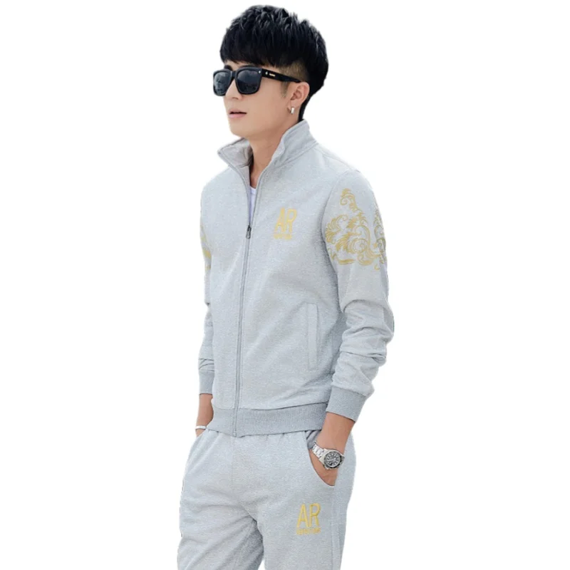 Spring Autumn Casual Suit Men Sports Sweatshirt Set Fashion Stand Collar Cardigan Sweatshirt Straight Leg Pants Two Piece Set