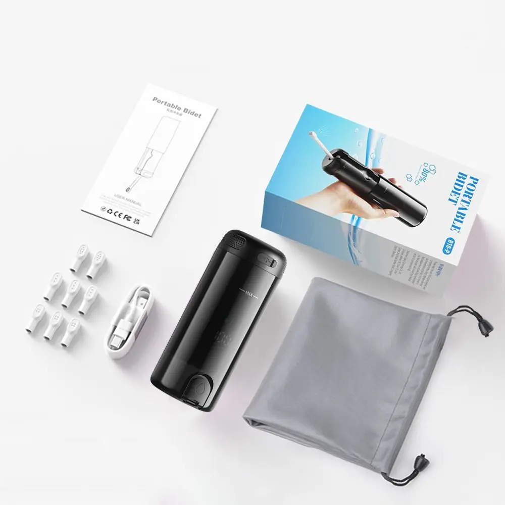 

Rechargeable Electric Portable Bidet 8 Replaceable Nozzles 250ml Tank Handheld Bidet High Pressure 3 Pressure Modes Toilet Spray