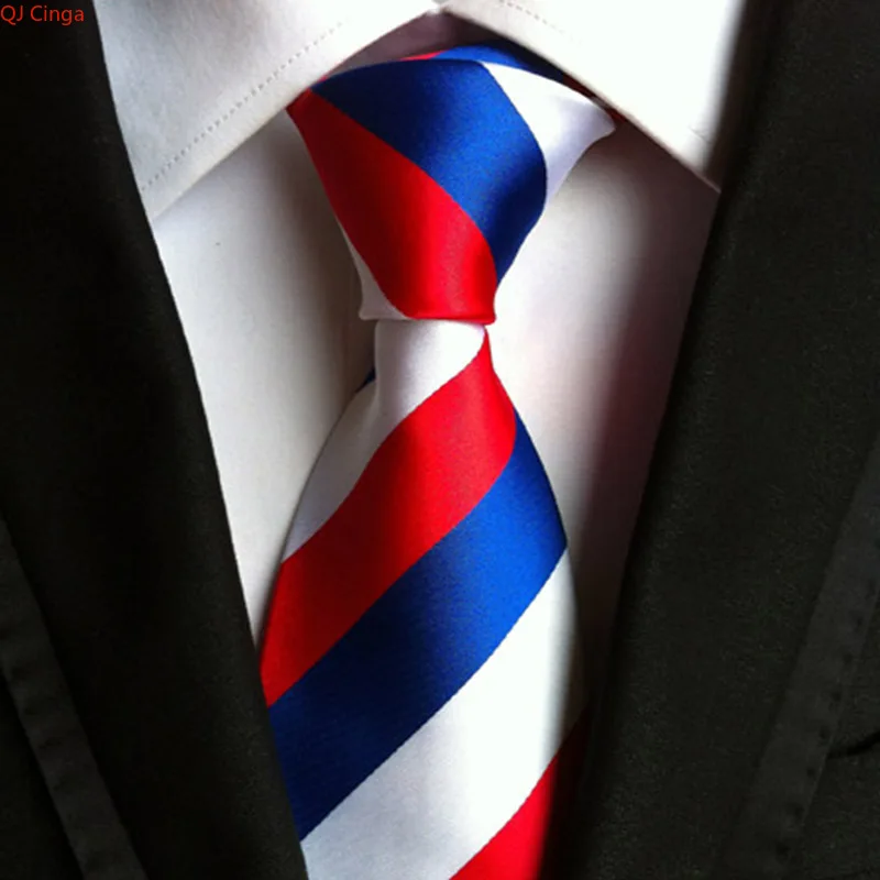 2026 New Men's Red/Blue/White Color-Blocked Tie, Featuring Striped and Checkered Jacquard Patterns, Available in Multiple Colors