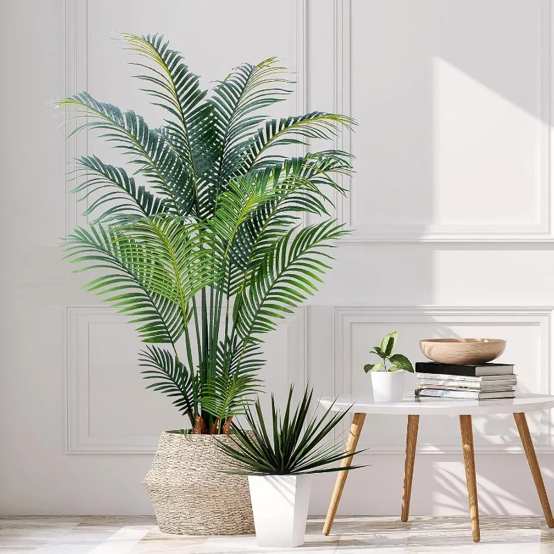 Fake Palm Trees 4 Ft Artificial Tropical Silk Plant-Tall Faux Faux Areca Palm Plants,Tall Artificial Plants Indoors and Outdoors