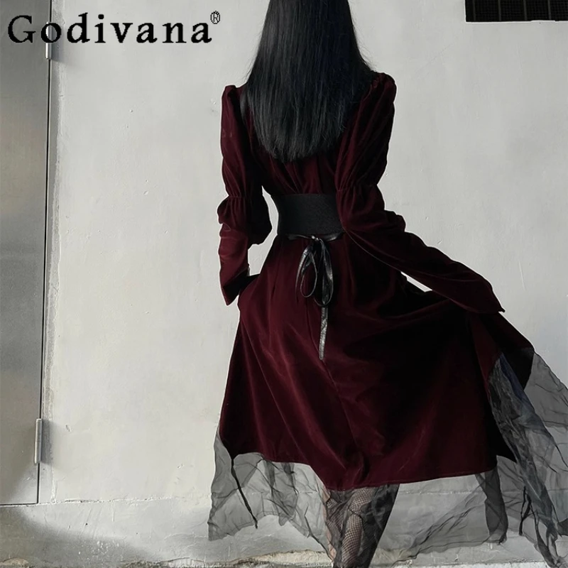 Halloween Vampire Costume Dress for Female Gothic Style Christmas Party Dress Women's Irregular Black Red Birthday Dress