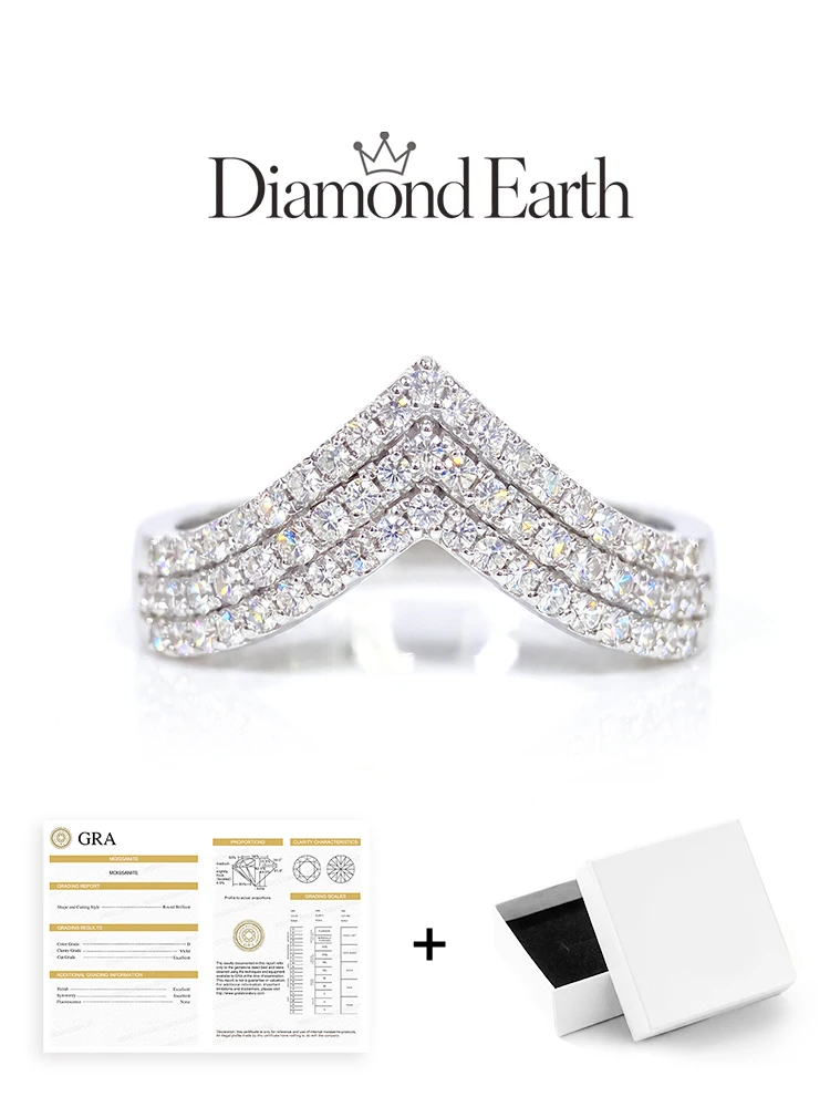Real Round Moissanite Diamond V-shaped Wedding Band Rings for Women Daily Wear Anniversary 925 Sterling Silver Fine Jewelry