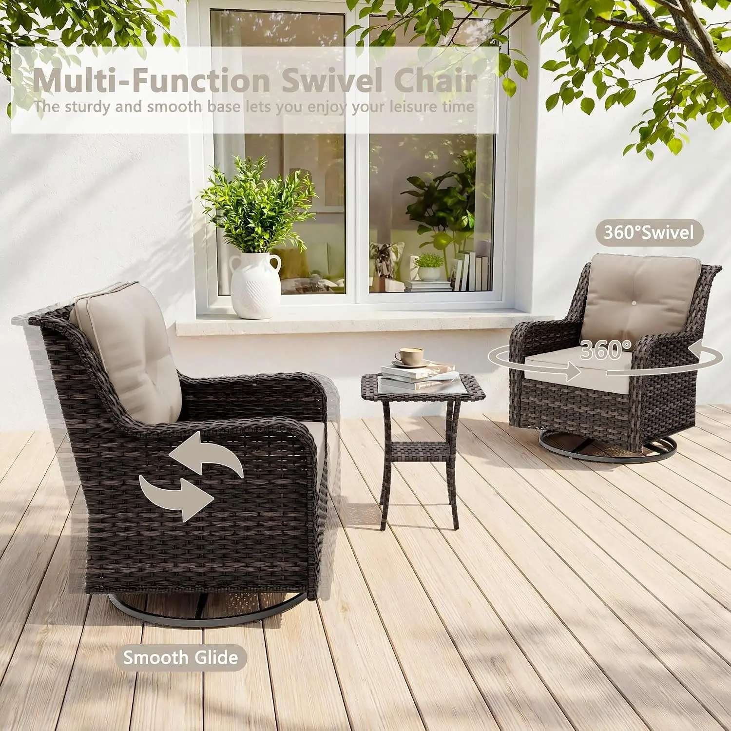 Outdoor 7-Seat Patio Sectional Sofa Set All Weather PE Rattan Wicker Swivel Rocking Chair Ottoman & Coffee Table, Customized