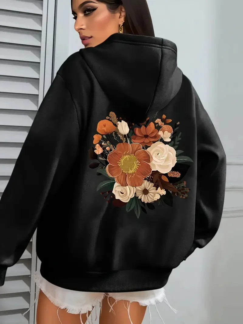 

Flower Graphic Printing Autumn and Winter Pure Cotton Men's and Women's Hoodies Outdoor Street Sports Training Brand Trendy
