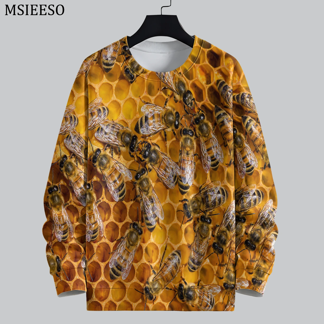 MSIEESO Men Sweatshirt Beautiful Bee Pattern Animal Printed Round Neck Pullover Women Long Sleeve Fashion Male Streetwear Tops