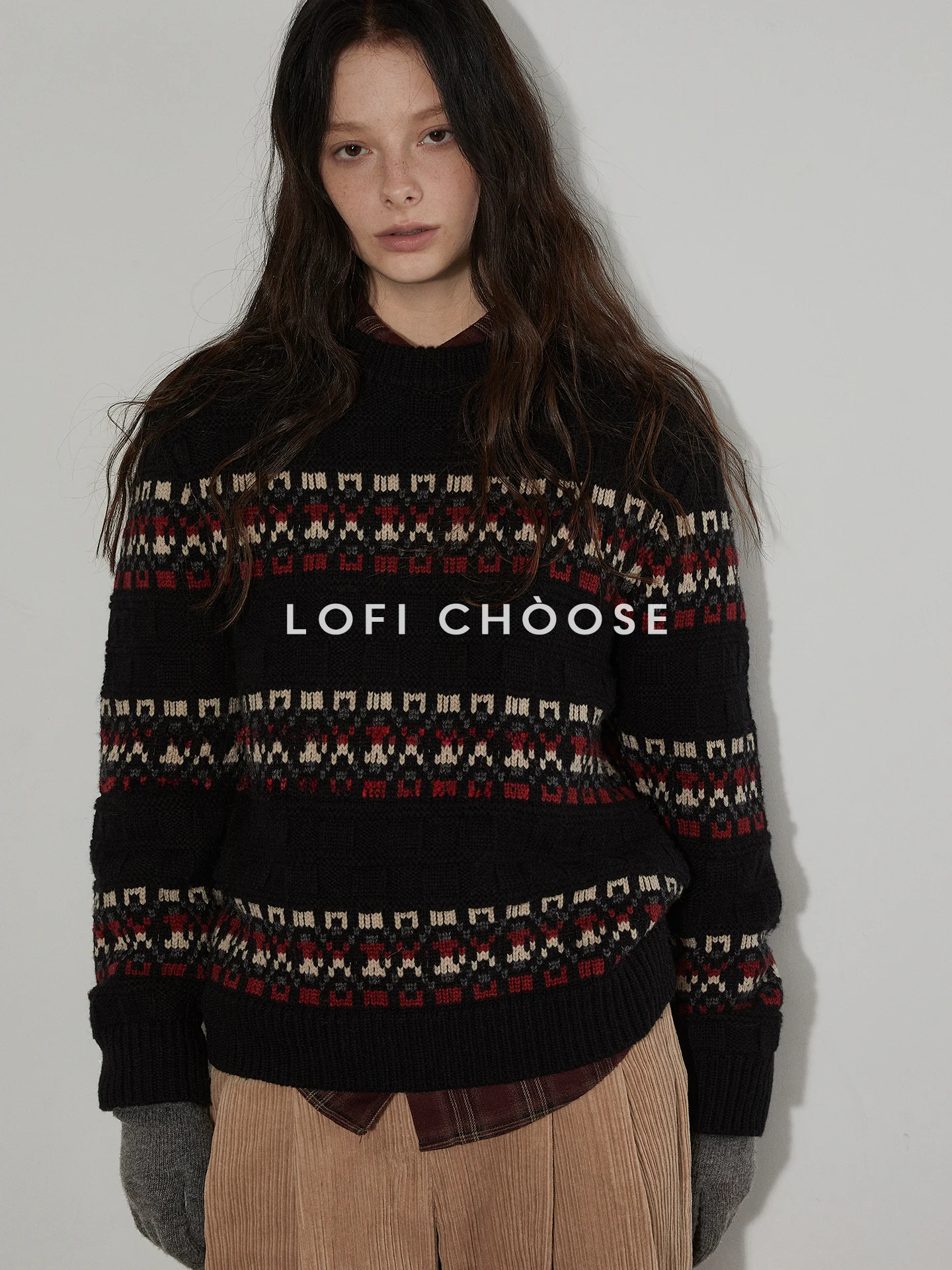 

Женский вязаный шерстяной свитер Lofi с объемной вышивкой, новинка зимы, универсальный, свободного кроя, с длинными рукавами, круглый вырез