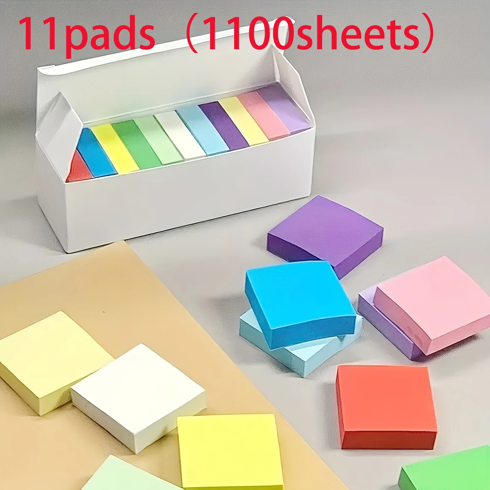 11 Pads 1100 Sheets Pastel Color Square Sticky Notes Set, Self-Adhesive Removable Memo Pads, Office School & Home Supplies