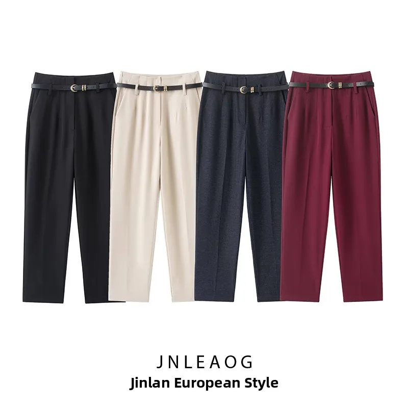 

Faionable прямые брюки с высокой талией и поясом, женские облегающие повседневные осенние новые поступления, уличные брюки из полиэфирного волокна