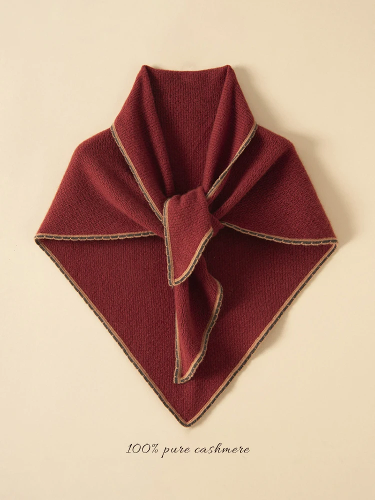 Pure Cashmere Triangle Big Scarf Contrasting Border Scarves Wrap Shawl 100% Cashmere Women Light Outer Winter Autumn 175x70cm