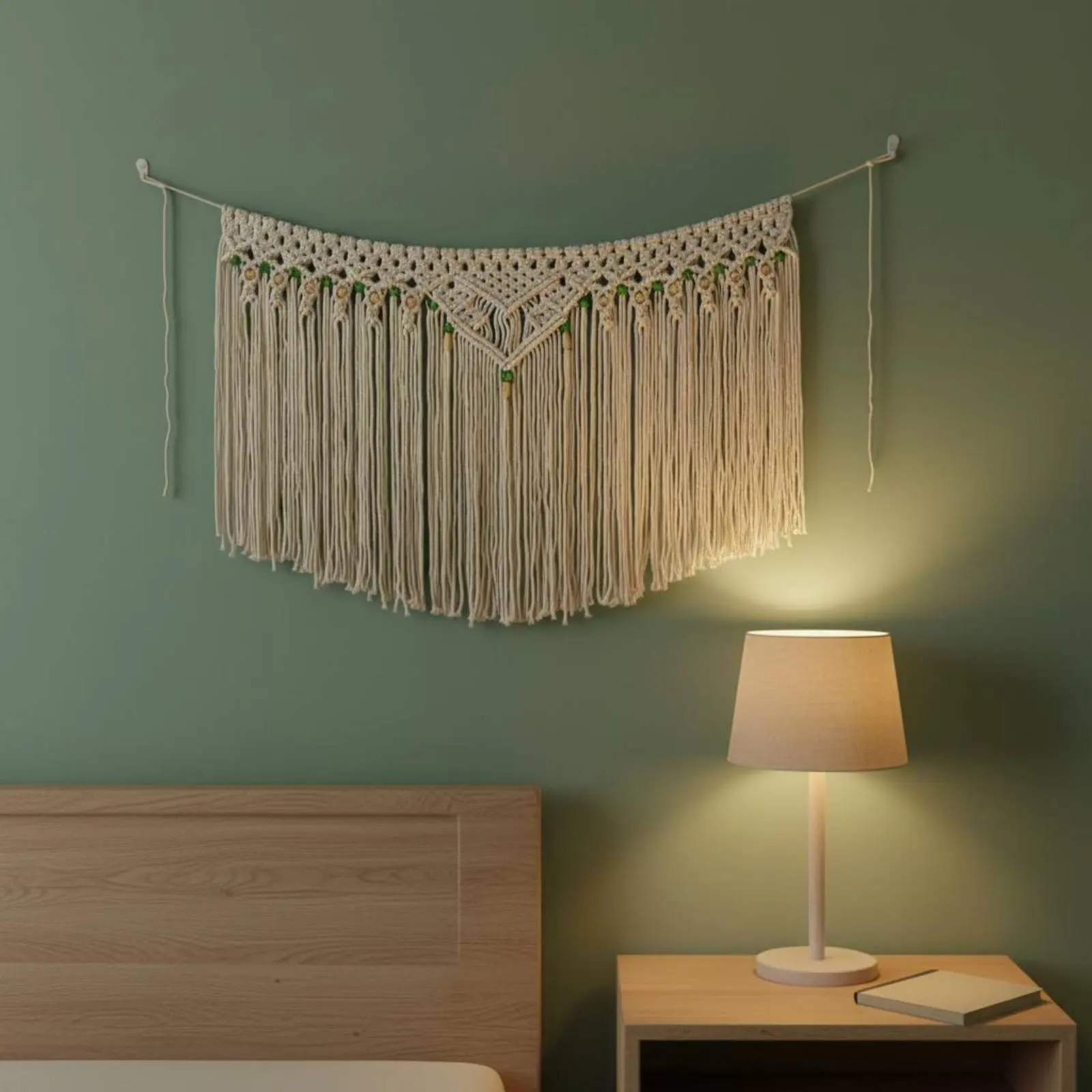 Tapiz Decorativo Boho con Flecos y Borlas, Tapiz de Macramé para Colgar en la Pared, Decoración Ecológica para el Hogar, Cordón de Algodón Suave