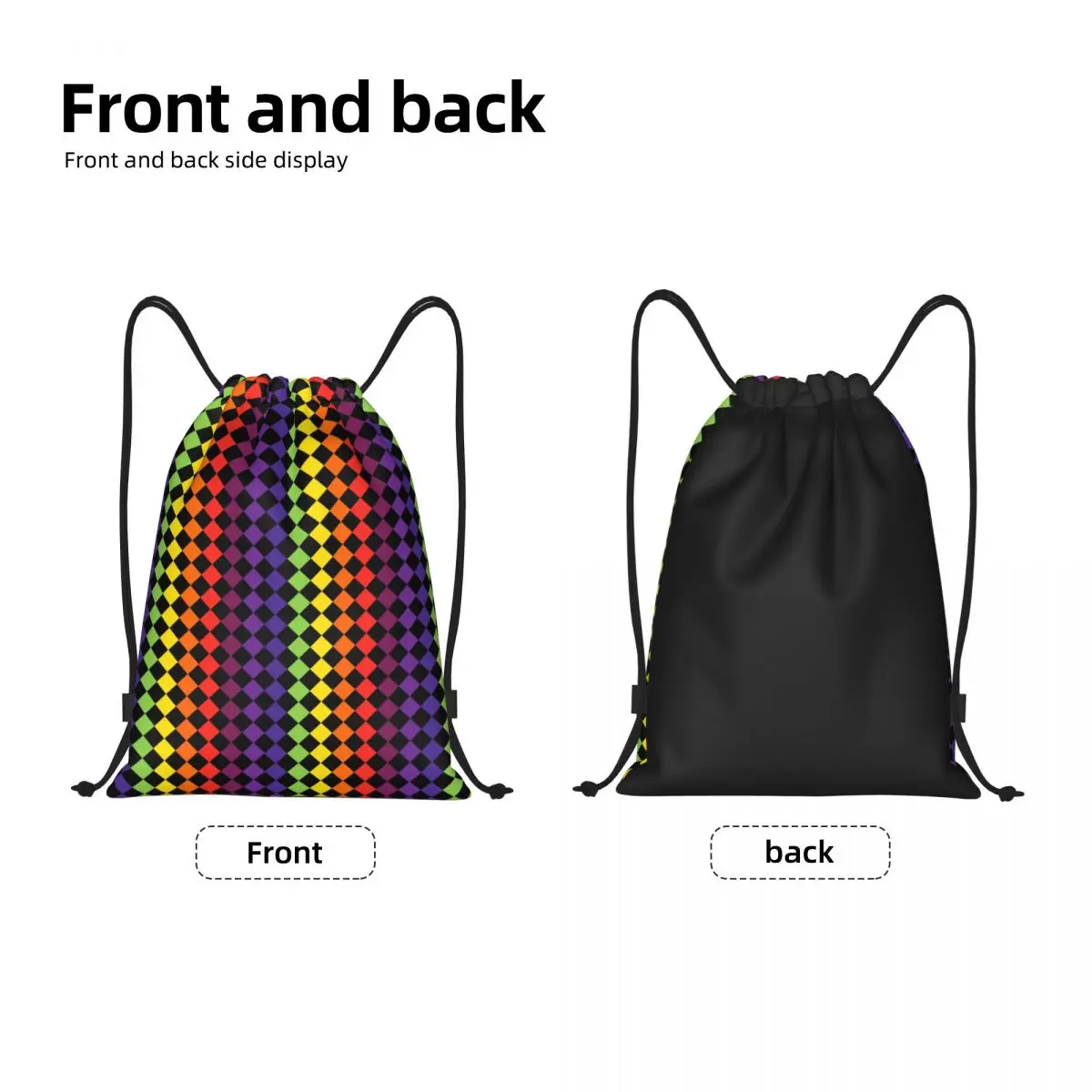 Checkered Pattern Vintage Sunset Colors Drawstring Backpack Sports Gym Bag for Women Men Shopping Sackpack