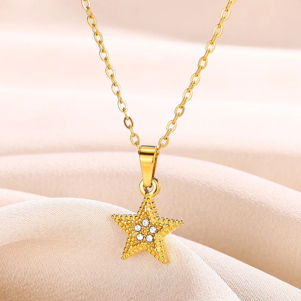 Stainless Steel Necklace For Women Heart Clavicle Chain Necklaces Zircon Crystal Star Pendant Necklaces Jewelry Gift