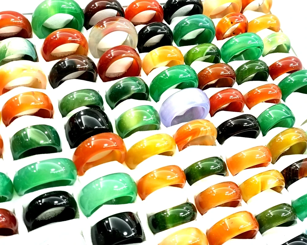 Großhandel 20 Stück verschiedene breite Achatstein bunte Ringe Mann Frauen Schmuck – Detail 6