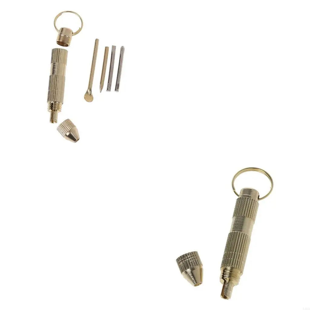 Multifunctional 4 in1 Mini Portable Golden Opener Screwdrivers Ear Pick Ear Cleaner Keychain