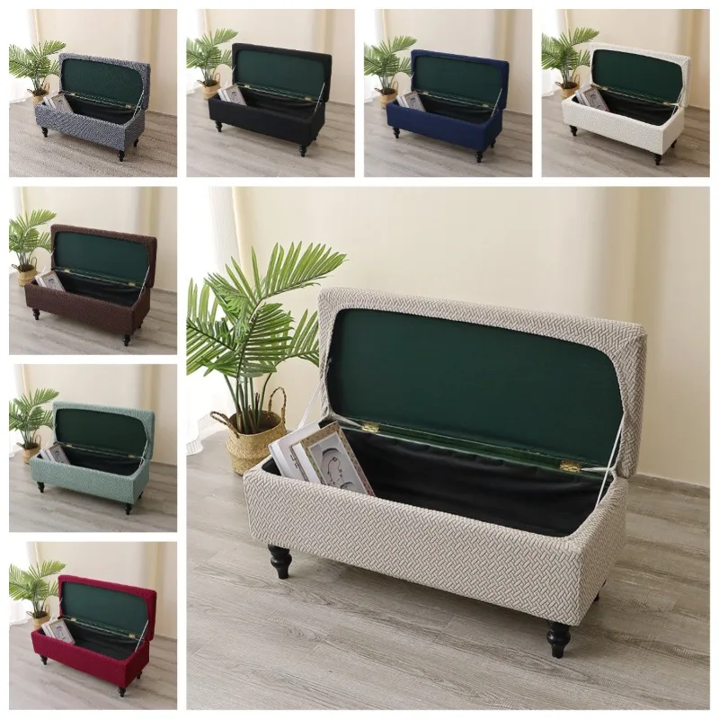 Jacquard Storage Ottoman Cover Rectangular Foldable Footstool Covers Bench Stool Furniture Protector Sofa Footrest Slipcover