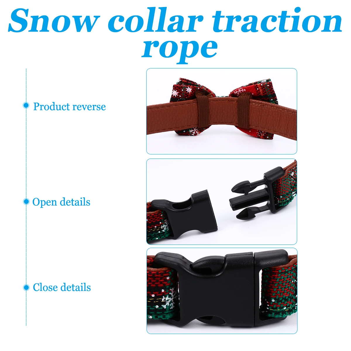 

2 Pcs Snowflake Collar Traction Rope Set Dog Necklace Adjustable Pet Neckchain Christmas and Leash Skin Bow Ties