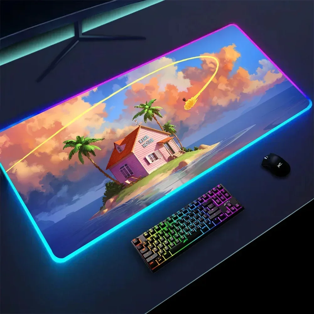 Anime Little House on the Sea XXL RGB Gaming Mouse Pad HD Print Black Gamer Accessories High Quality Large LED Non-slip Desk Mat