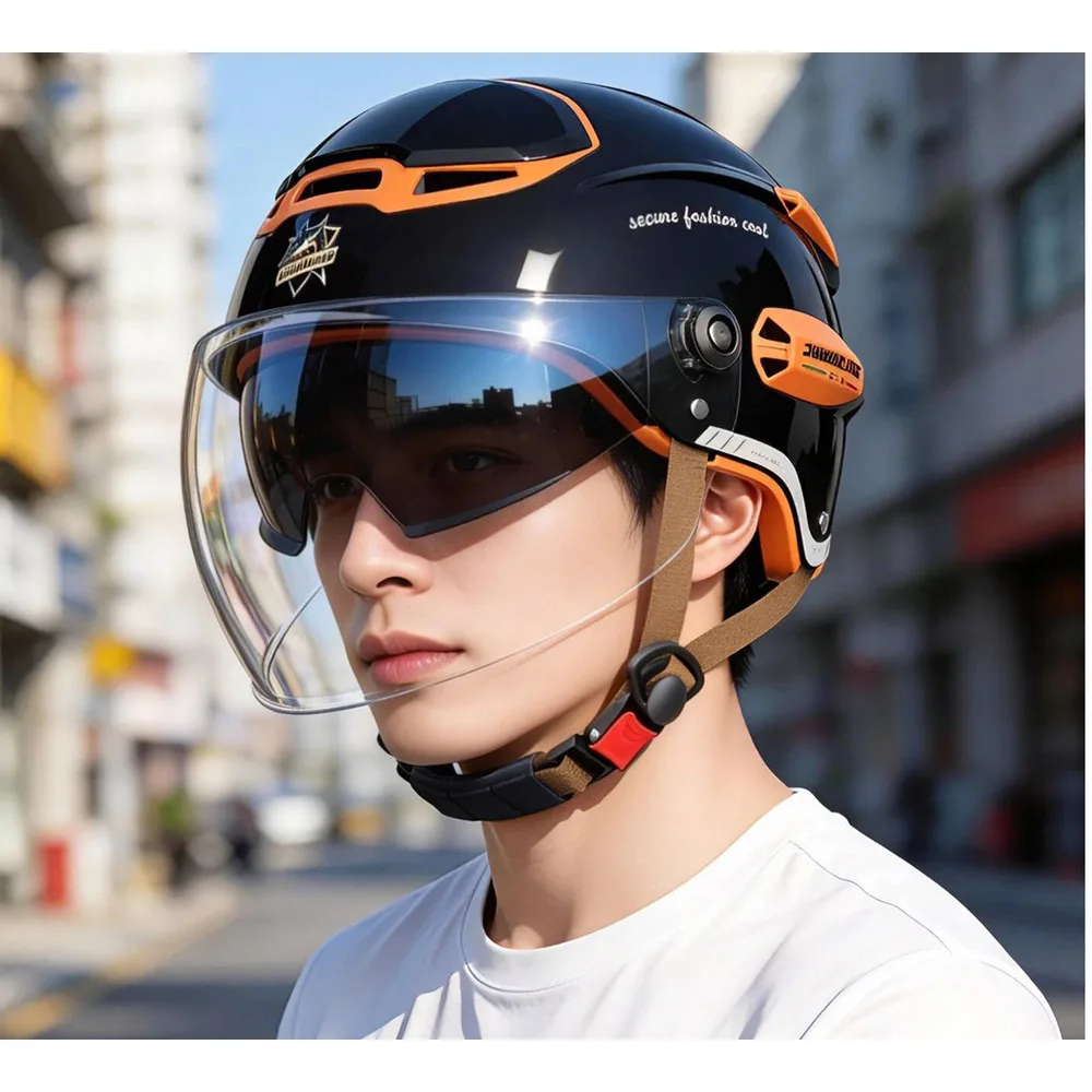 All-Season Electric Motorcycle For Men And Women, Sun Protection Riding Half Helmet, Scooter Three-Quarter Retro Safety Helmet