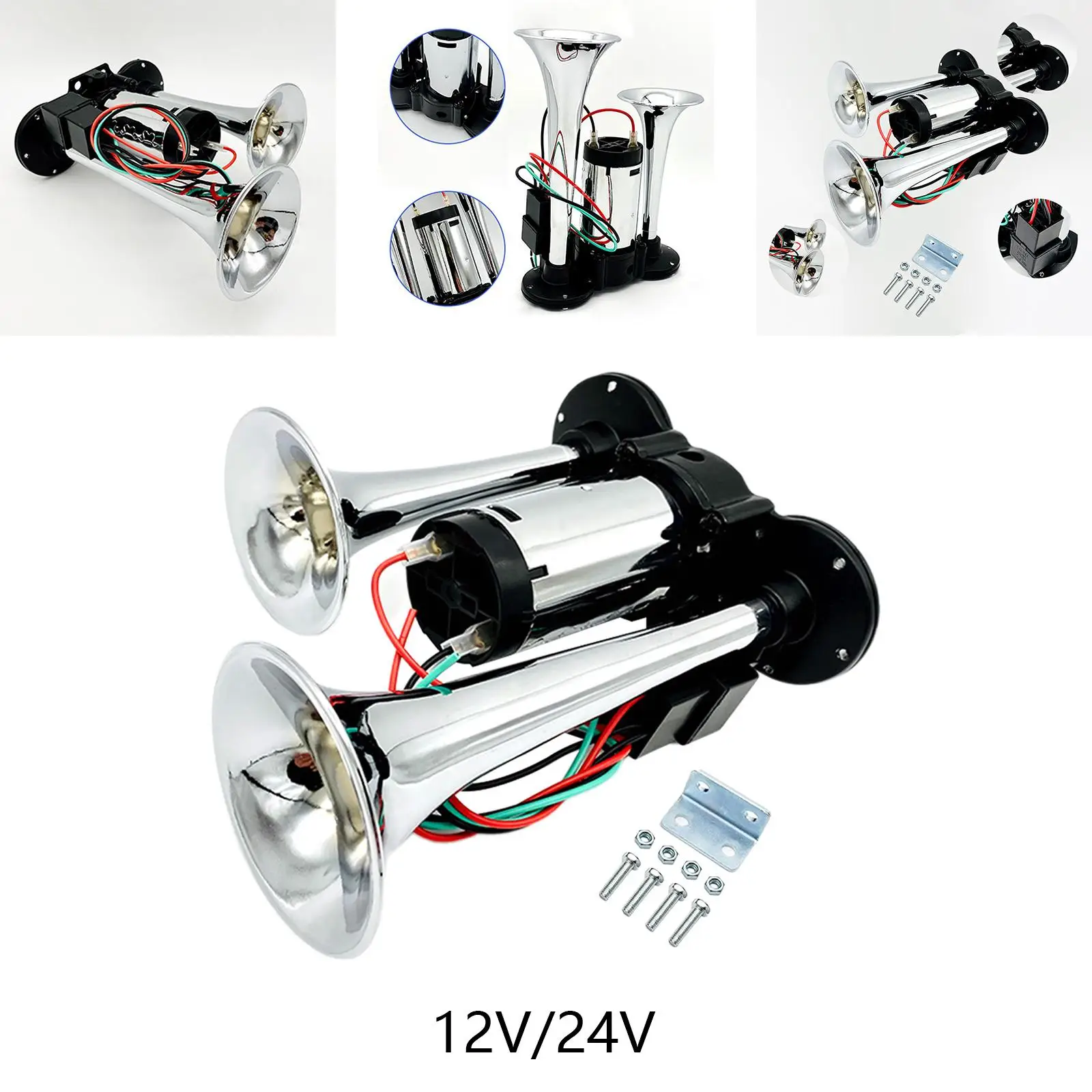 

Комплект пневматических гудков для грузовиков, поездов, лодок, фургонов, судов (двойные трубки)