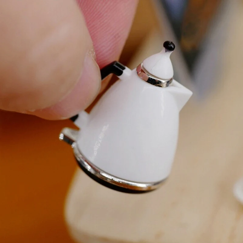 1Pc Dollhouse Miniature White Kettle Pot Doll House Kitchen Mini Kettle Toy Pot Dolls Decorations Accessories