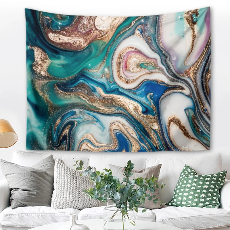 Tapestry Quicksand Wall Covering Marble Background Cloth Flow Pattern Decorative  Blue  Living Room  Decoration