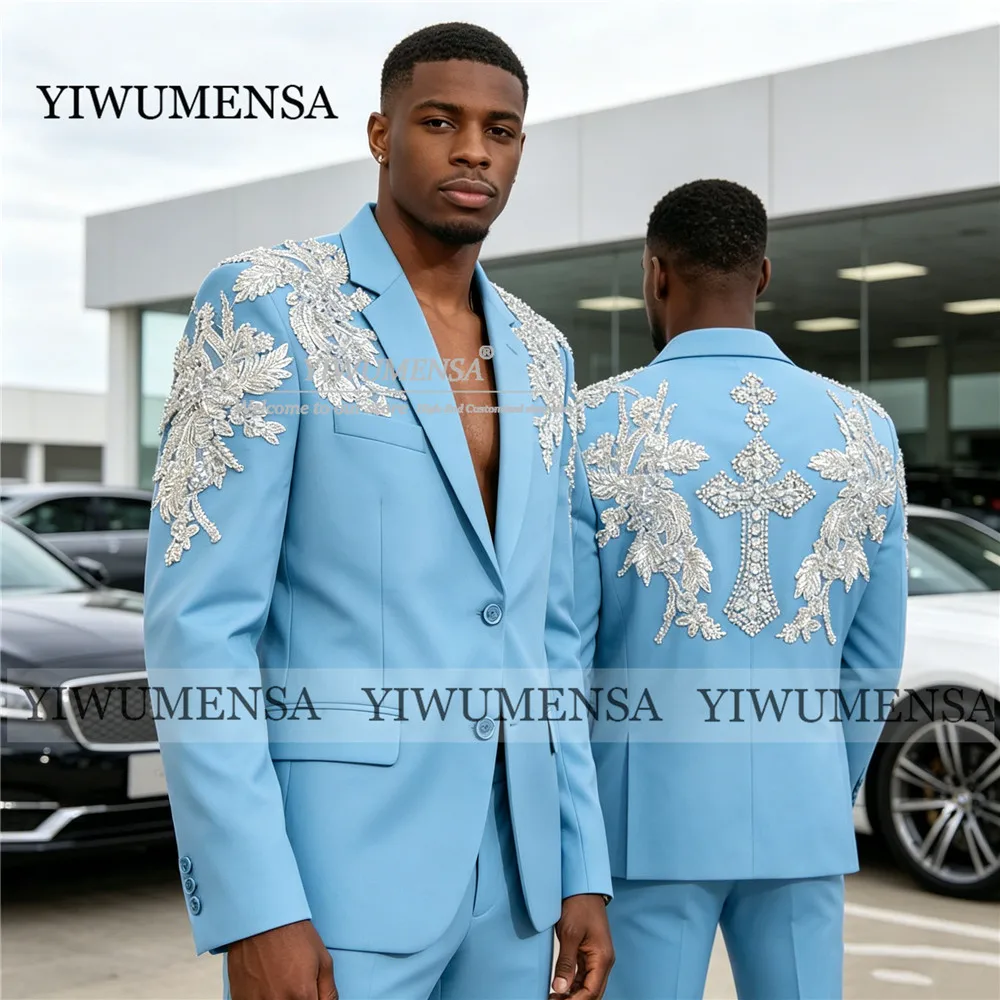 

Эксклюзивные мужские костюмы из 2 предметов с аппликациями из страз, свадебные смокинги для жениха, индивидуальный пошив, мужские пиджаки для вечеринок и выпускных, приталенный крой, костюм Homme