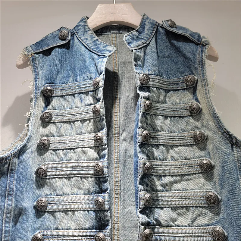 

2026 Spring/summer New Streetwear-inspired Denim Vest, European and American Vintage Style, Retro Sleeveless Stand Collar Coat